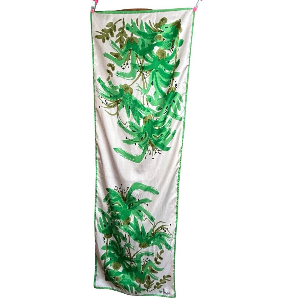 Vintage 1970s Scarves by Vera Long Green Floral Scarf